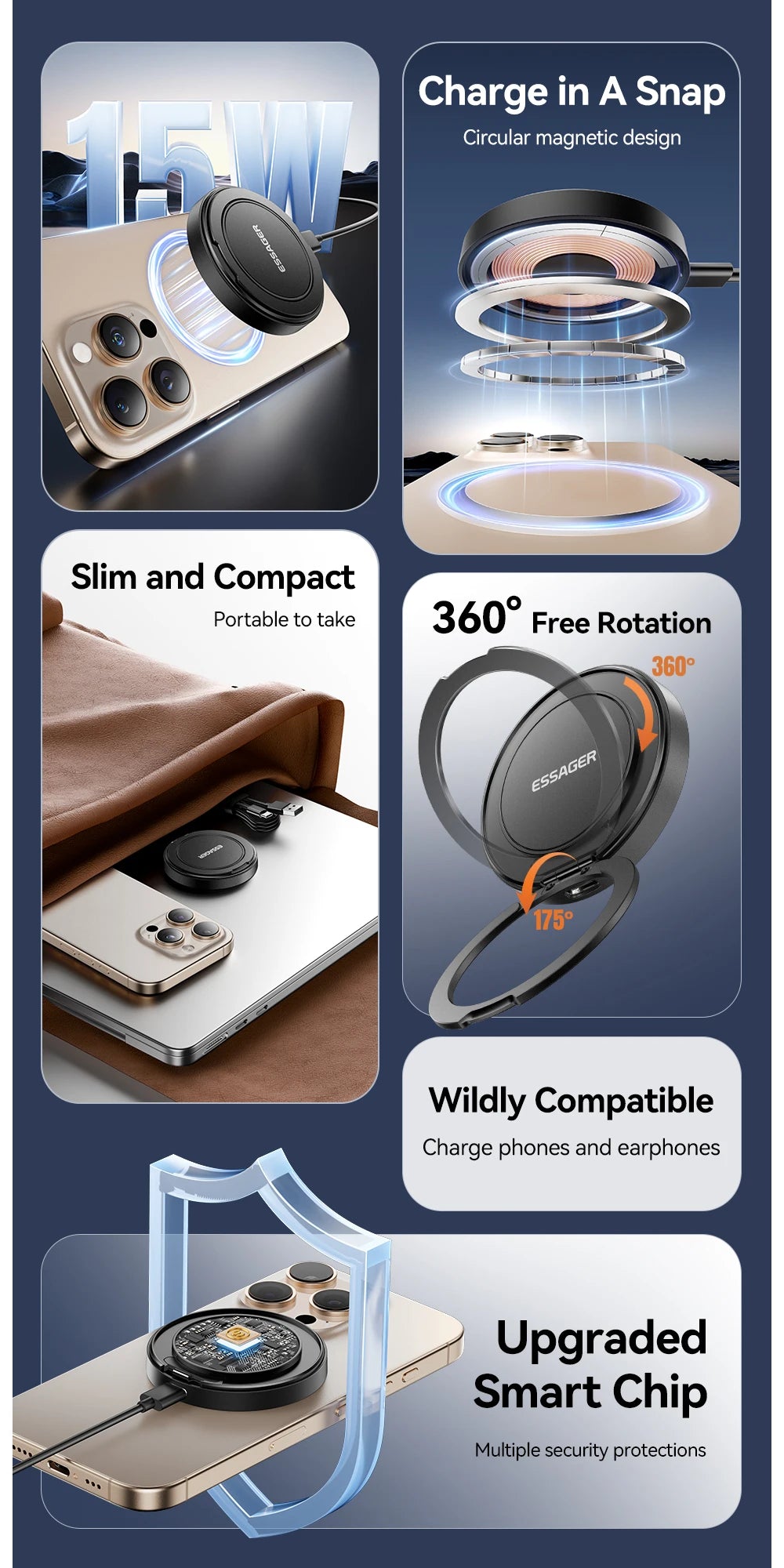 Essager Magnetic Wireless Charger With Holder 15W Fast Charging ...