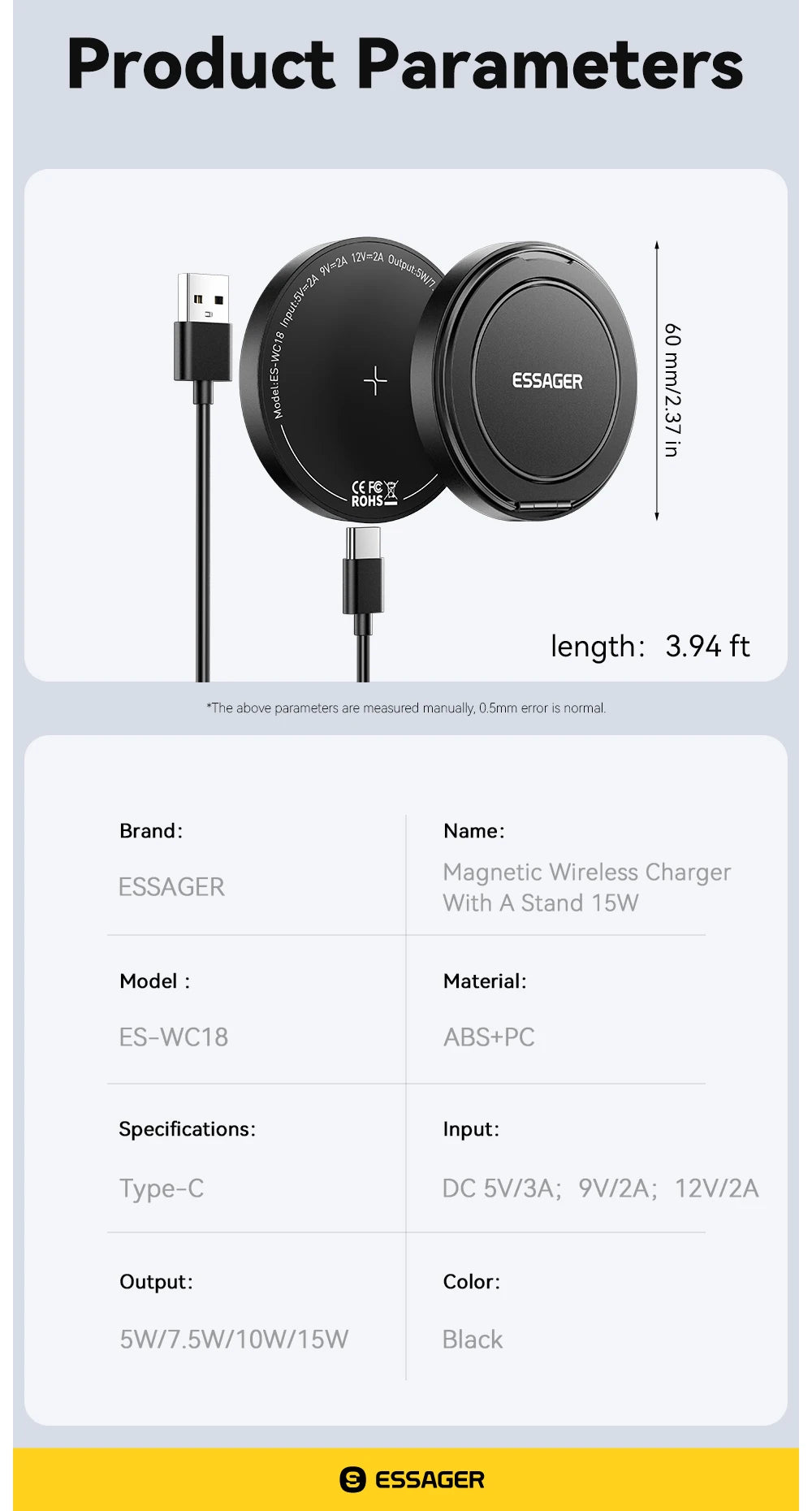 Essager Magnetic Wireless Charger With Holder 15W Fast Charging ...