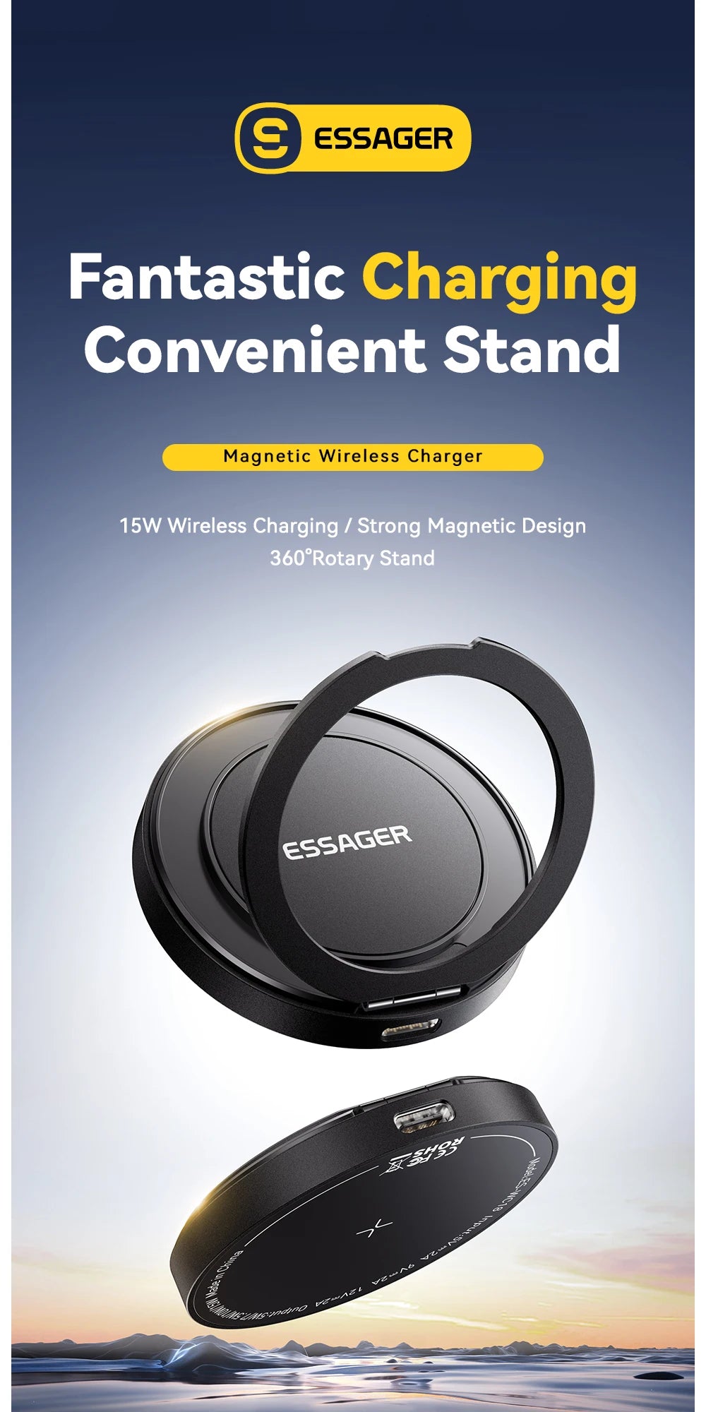 Essager Magnetic Wireless Charger With Holder 15W Fast Charging ...