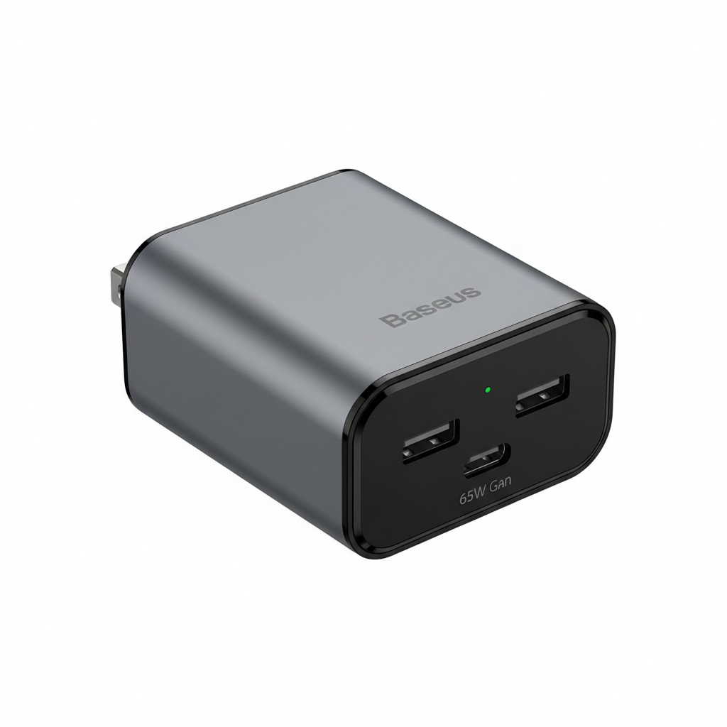 Chargeur voyage GaN Baseus 65W - Photo professionnelle haute résolution